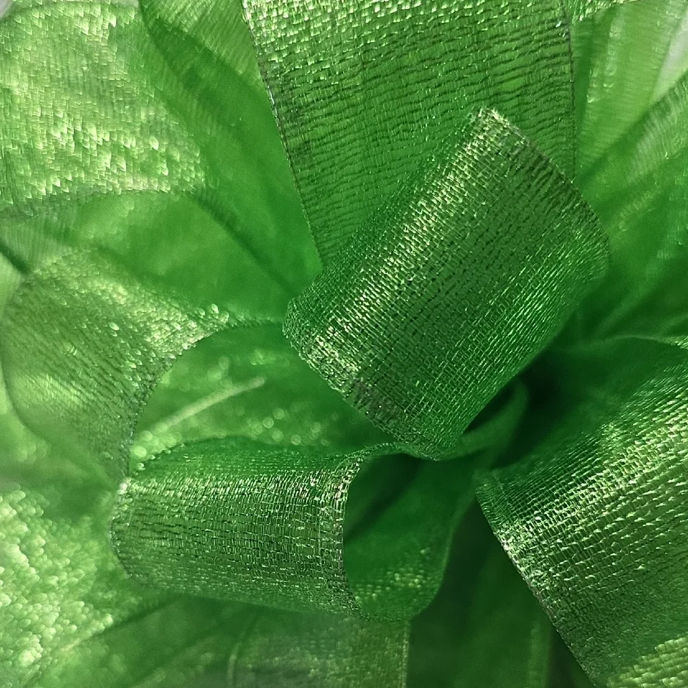 Christmas Tree Bow Topper, Lime Green Sheer Ribbon Tree Topper 44 Loop Bow #1of4